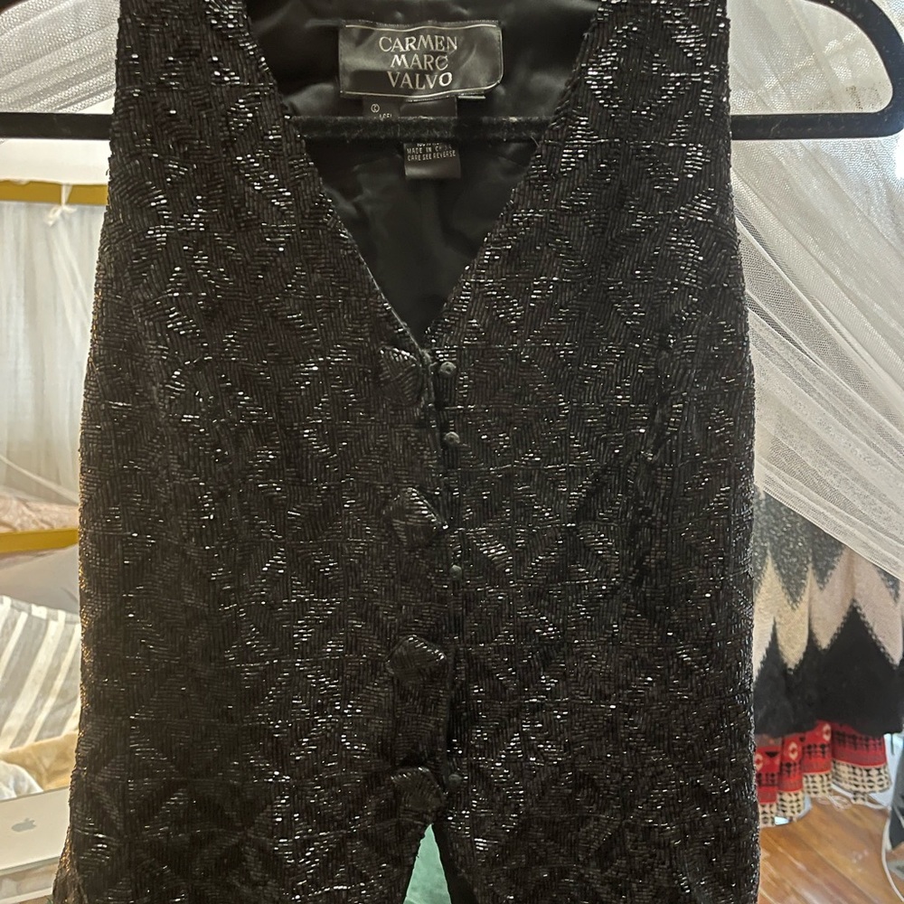 Vintage 90s Carmen Marc Valvo beaded vest size 6